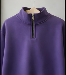Sweat-shirt à demi-zip en molleton de coton épais 420 GSM pour homme, avec logo personnalisé, doublé, style streetwear, fabricant de sweats. - Product Image 5