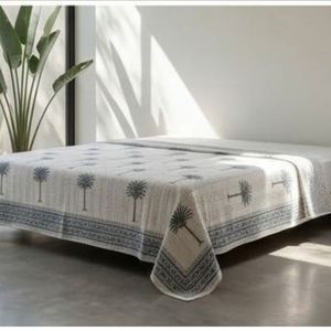 Boho Cotton Sanganer Kantha Queen Size <b>Throws</b> Hand Block Printed <b>Large</b> Width Handmade Indian Quilt Bedroom Homes Decor Export - Product Image 4