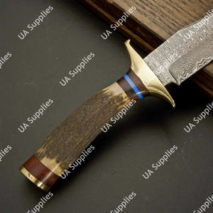 Cuchillo Profesional UA Supplies DIY Multifuncional de Acero de Damasco para Caza y Camping al Aire Libre con Mango Ergonómico de Cuerno de Ciervo y Punta Caída - Product Image 5
