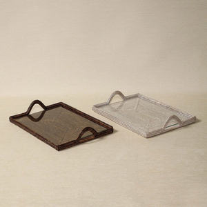 Whitewash Rectangular Rattan Tray Handcrafted <b>Wicker</b> Serving Platter With Loop Handles For Modern <b>Coffee</b> <b>Table</b> Decor Setup - Product Image 3