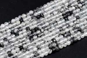 ลูกปัดควอตซ์รูทิเลเต็ดสีดำ หินธรรมชาติแท้ ร้อยเป็นเส้น ลูกปัดทรงกลมเหลี่ยมเพชรพลอย ขายส่งจำนวนมาก - Product Image 3