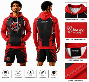 Sweat à capuche de club de basketball de haute qualité, rouge et noir, imprimé par sublimation, unisexe, décontracté, coupe régulière, respirant, avec poche - Product Image 1