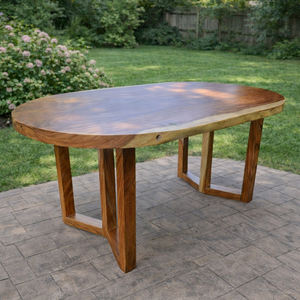 Table à manger ovale en bois de suar, style contemporain minimaliste, luxe naturel, meubles en bois, pieds triangulaires robustes pour la maison et les cafés - Product Image 5
