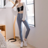 Pantalones de Yoga Negros Sólidos de Cintura Alta Elástica, Hechos en Taiwán, OEM ODM, para Adultos y Adolescentes, Tejido Elástico en Cuatro Direcciones, Ecológico, Largo hasta el Tobillo