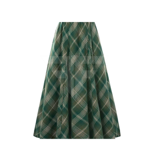 Vintage Long <b>Plaid</b> <b>Skirts</b> for Women High Waist A-Line <b>Pleated</b> Maxi Anti-Wrinkle Polyester/Cotton/Viscose Fall - Product Image 1