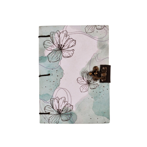 <b>A5</b> Minimal Floral Handmade Paper Notebook EcoFriendly Journal 100 Pages Double Side Writing <b>Diary</b> with Metal Lock Elegant Design - Product Image 1