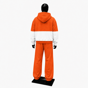 Orange <b>White</b> Color Block Tracksuit <b>Men</b> Full Zip Hoodie With Matching <b>Jogger</b> Pants Premium Two Piece Athletic Sports Outfit Style - Product Image 2