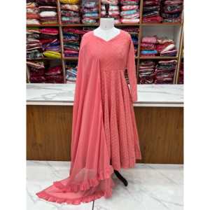 Costume Anarkali de créateur avec bas et robe de mariée modeste Dupatta pour les fêtes - Product Image 5