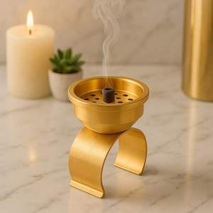 Wholesale Luxury Gold Metal Mabkhara Modern Wave Pedestal Design Bulk Saudi Arabian <b>Bakhoor</b> Burner Contemporary <b>Oud</b> Dakhoon Hold - Product Image 1