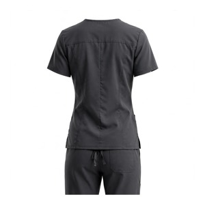 Ensemble uniforme unisexe gris foncé en polyester respirant : Blouse à col en V avec poches et pantalon à cordon de serrage, détection d'aiguilles - Product Image 2