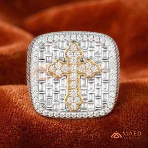 14K Gold Plated Cross Moissanite <b>Ring</b> Baguette Cut Hip Hop Iced Out Statement <b>Ring</b> for <b>Men</b> Luxury Jewelry - Product Image 5