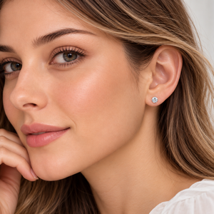 Boucles d'oreilles clous de luxe en argent sterling 92,5 plaqué rhodium avec zircon cubique rond pour femmes et jeunes filles – Bijoux raffinés éblouissants - Product Image 5