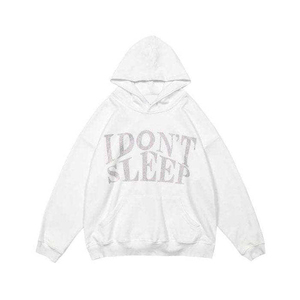 Unisex White Oversized <b>Hoodie</b> With Glitter Print "I DON'T SLEEP" Front Letter Design Casual Autumn Wear - Product Image 1