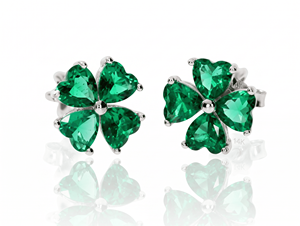 Lab Grown <b>Emerald</b> 14K White Gold Four Leaf Clover Flower <b>Stud</b> Earrings Women Bridal Fine Jewelry - Product Image 4