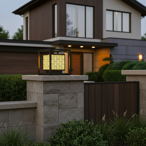 Lámpara de Poste LED Geométrica Moderna de 12 Pulgadas para Entrada de Vehículos, Lámpara de Pilar de Acero Negro para Villa, Luz Decorativa Cálida para Puerta Exterior, CA 220V - Product Image 3