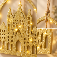 Décoration murale de mosquée en MDF découpé au laser, avec paillettes dorées, lumières LED, dôme islamique, minarets, petite taille, durable, pour la maison, décoration de l'Aïd