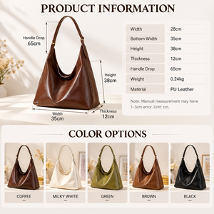 กระเป๋าโท้ตสไตล์วินเทจ กระเป๋าสะพายไหล่ความจุขนาดใหญ่ กระเป๋าถือใต้วงแขนสำหรับการเดินทางประจำวัน กระเป๋าสะพายหนัง ความเรียบง่ายแบบเมือง เหมาะสำหรับใช้ในชีวิตประจำวัน - Product Image 2