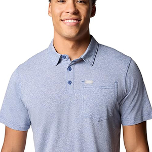Men's Light <b>Blue</b> Short Sleeve <b>Polo</b> <b>Shirt</b> Regular Fit Casual Woven Oxford Fabric Pocket Design Breathable Solid Color - Product Image 3