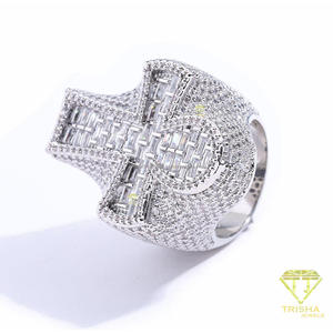 Bague géométrique en argent sterling 925 de qualité supérieure avec diamants moissanite et pierres baguette pour les acheteurs en gros de bijoux de luxe - Product Image 2