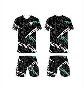 Custom Sublimated Black Geometric Soccer Jersey Set for <b>Men</b> V-Neck Short Sleeve Moisture Wicking Athletic Fit - Product Image 1