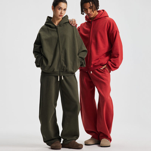ชุดวอร์มผ้าฝ้ายสีเทาแบบ unisex เสื้อฮู้ดมีซิป กางเกงขายาว มีกระเป๋าข้าง ทรงหลวม สวมใส่สบาย เหมาะสำหรับฤดูใบไม้ร่วง - Product Image 4