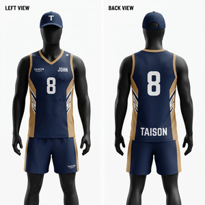 Uniforme de Netball Unisex Premium, Transpirable, de Secado Rápido, Tallas Grandes, Poliéster 220gsm, Azul Marino con Paneles Laterales Dorados, Sublimado Personalizado para Equipos Deportivos - Product Image 1