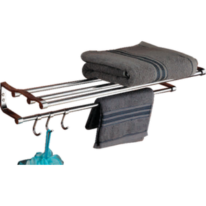 Porte-serviettes mural en aluminium SPARROE, étagère de salle de bain à double niveau, porte-serviettes multi-barres avec crochets - Product Image 1