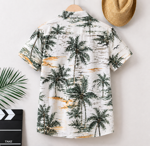 Men's Casual Summer Shirt 300Grams Breathable Anti-Pilling Satin Fabric Short Sleeve Floral Printed Design satin 100% polyester - Product Image 4