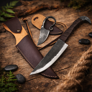 Couteau Viking forgé à la main, fourreau en cuir, acier au carbone, bricolage, industriel, survie en plein air, camping, chasse, OEM - Product Image 2
