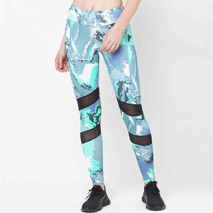 Leggings imprimés taille haute, longueur intégrale, extensibles, respirants, séchage rapide, pantalons de sport pour femmes, motif bleu vert - Product Image 4