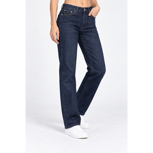 Jeans de Mezclilla de Pierna Recta y Cintura Media para Mujer con Bolsillos Verticales en Relieve, Azul Medio - Product Image 2