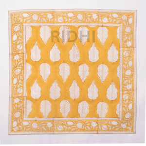 Serviettes de table en coton imprimées à la main motif floral feuille jaune 20x20 pouces, taille personnalisée, réutilisables, pour dîner, mariage, fête, en lin - Product Image 3