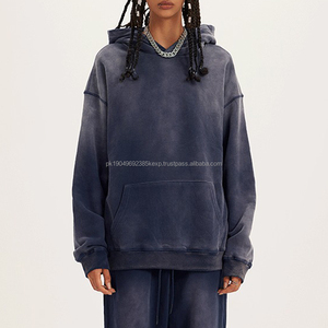 Logo personnalisé lavage à l'acide soleil fané en détresse poids lourd Streetwear sweats à capuche avec poches double couche Vintage Pull pour l'hiver - Product Image 3