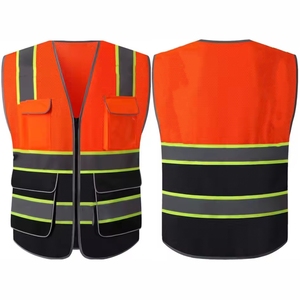 Gilet de sécurité en maille bleue pour homme avec bandes réfléchissantes, fermeture éclair sur le devant, col en V, vêtements de travail décontractés, respirant, design multi-poches - Product Image 4
