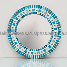 Miroir mural décoratif en verre mosaïque et bois pour salon, chambre et couloir - Product Image 2