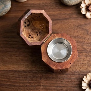 Quemador de Incienso Tradicional de Sándalo, Difusor Aromático, Caja Hexagonal de Madera con Recipiente de Metal, Uso en Todas las Estaciones - Product Image 6