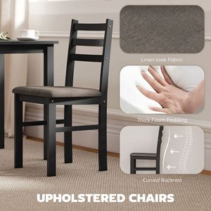 Juego de Mesa de Cocina Estilo Rústico Negro de 5 Piezas para 4 Personas, Incluye Sillas Tapizadas y Patas de Madera de Caucho - Product Image 5