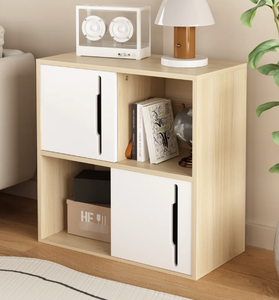 Nouveauté 2026 : Meuble de rangement moderne bicolore à 4 cubes, étagère bibliothèque en chêne clair avec portes blanches, pour salon, chambre et chevet. - Product Image 1
