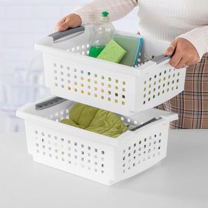 10 Pack Medium <b>White</b> Stackable Plastic <b>Storage</b> <b>Baskets</b> for Pantry Countertop Cabinet Organization - Product Image 5