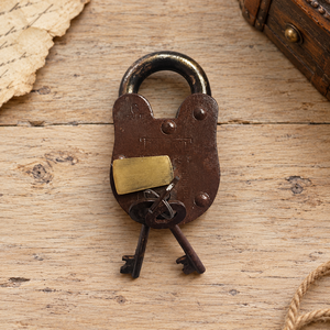 Cadenas en fer antique robuste SHUBHAM avec clés, serrure rustique vintage pour coffre en bois, armoire, portail, meubles - Product Image 3
