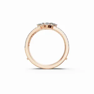 Bague de créateur à double bande en or rose 18 carats avec diamants de culture en forme de poire et de pétales radieux, taille ronde et poire, 68 pierres, pour femme - Product Image 4