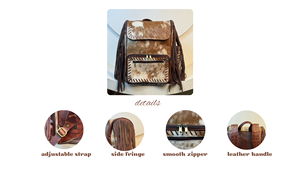 Directo de fábrica, venta al por mayor, mochila de pañales con flecos de cuero de vaca, venta al por mayor, mochila de viaje multifuncional de cuero genuino, bolsas - Product Image 3