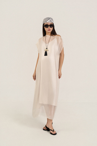 Vestido midi de organza de seda roja para mujer, corte asimétrico, holgado, elegante, estilo veraniego - Product Image 4