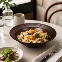 Assiette creuse peu profonde 100 % mélamine de 7,5 pouces, bol spirale marron rustique pour Donburi, Udon, Salade, Restaurant Izakaya, sans BPA