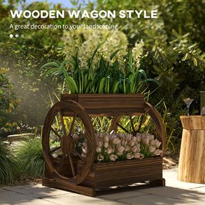 3-Tier Durable Brown Wooden Wagon <b>Planter</b> <b>Box</b> 25 X 21 X 24 for Vertical Gardening-Raised Garden Bed for Vegetables Made Fir - Product Image 4