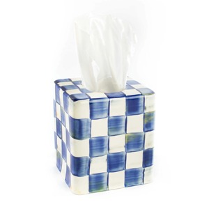 Boîte à mouchoirs en céramique à carreaux bleus et blancs, design classique, sur pied - Product Image 5