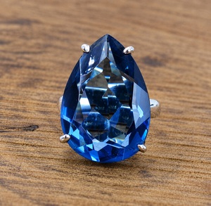 Handmade 925 Sterling Silver Iolite Quartz Bohemian Christian GIA Certified <b>Statement</b> <b>Ring</b> Natural Pear Cut Gemstone Gift for - Product Image 1