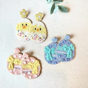 New Beaded Easter <b>Basket</b> Earrings Happy Easter Day Bunny Tail <b>Egg</b> <b>Basket</b> & Bow Statement Dangle and Stud Earrings for Women - Product Image 5