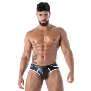 Slip dos nu zippé noir pour homme, style fetish, sexy, en cuir imprimé animal, dentelle respirante, taille haute - Product Image 1