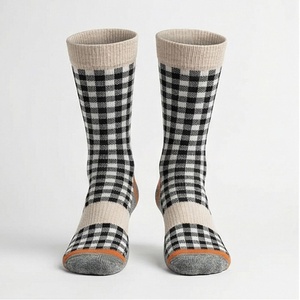 Crew <b>Socks</b> Plaid Pattern Black White Beige Cotton Breathable Casual Autumn Adult Regular Fit Knitted <b>Socks</b> - Product Image 1